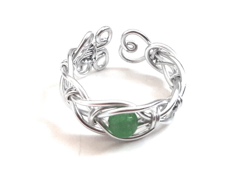 Adjustable Wire Wrapped Gemstone Crystal Ring - Green Aventurine