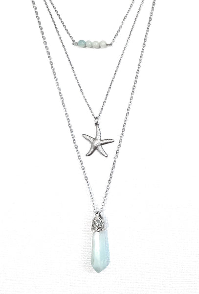 Gemstone & Charm Layered Necklace Set - Amazonite