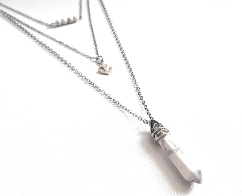 Gemstone Crystal & Charm Layered Necklace Set - White Howlite