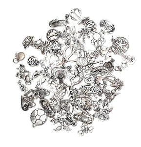 Random 80 Antique Silver Pendant Charms