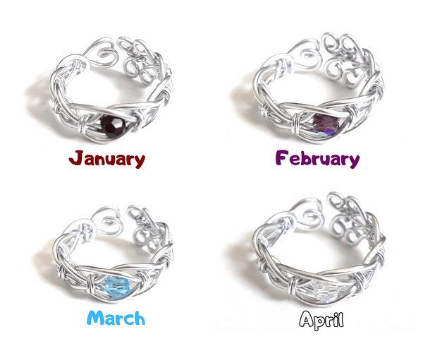 Adjustable Wire Wrapped Birthstone Ring - January Garnet