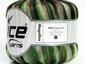 Magnifico Ribbon Yarn - Green Shades Brown White