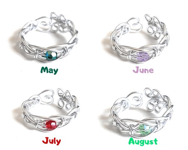 Adjustable Wire Wrapped Birthstone Ring - May Emerald
