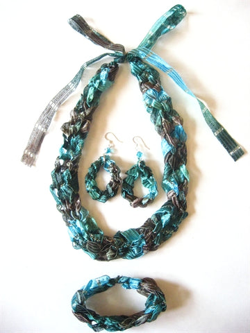Crocheted Fancy Chain Ribbon Necklace Bracelet Earrings Pattern - Instant Digital Download