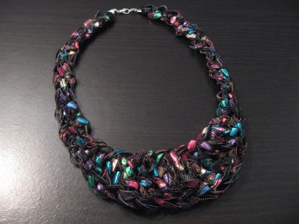 Crocheted Trellis Yarn Bib Necklace Pattern - Instant Digital Download