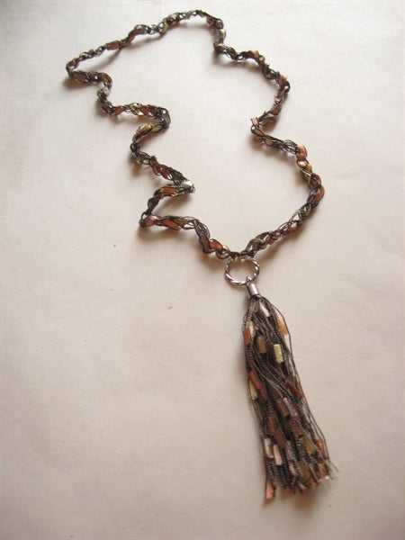 Crocheted Trellis Yarn LONG TASSEL Necklace Pattern - Mailed to your address