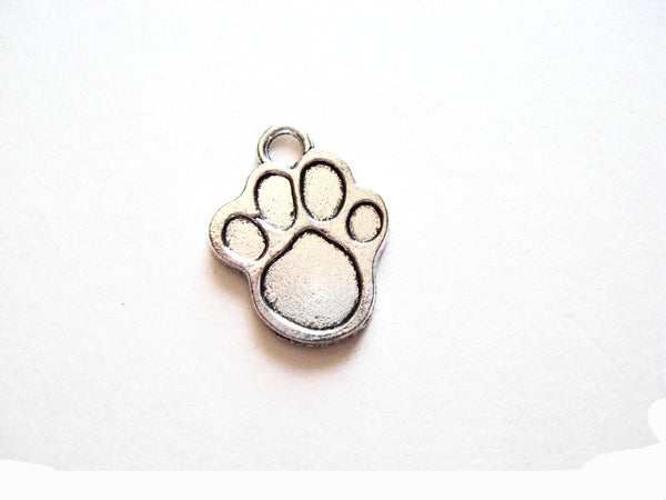 Antique Silver Solid Paw Print Pendant Charms (Jump Rings Included)