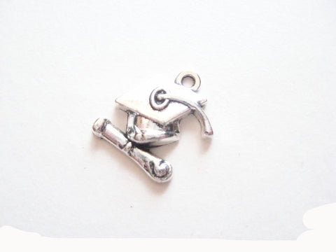 Antique Silver Graduation Cap & Diploma Pendant Charms