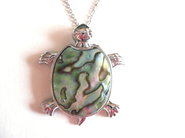 Abalone Shell Pendant Necklace on Stainless Steel Chain - Turtle