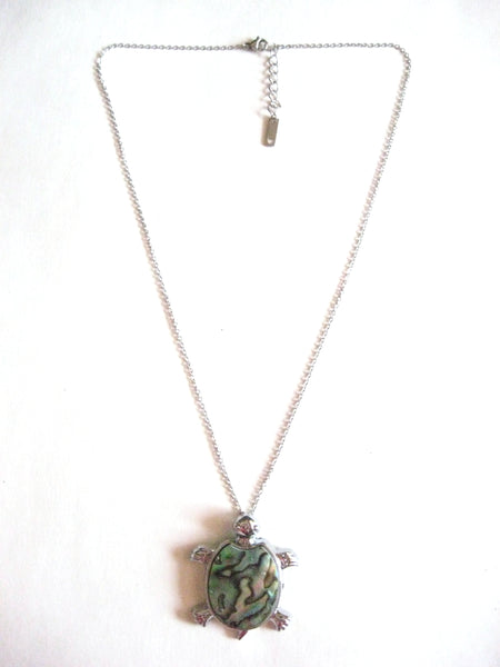 Abalone Shell Pendant Necklace on Stainless Steel Chain - Turtle