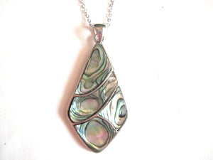Abalone Shell Pendant Necklace on Stainless Steel Chain - Elongated Diamond