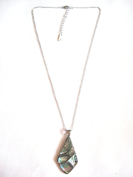 Abalone Shell Pendant Necklace on Stainless Steel Chain - Elongated Diamond