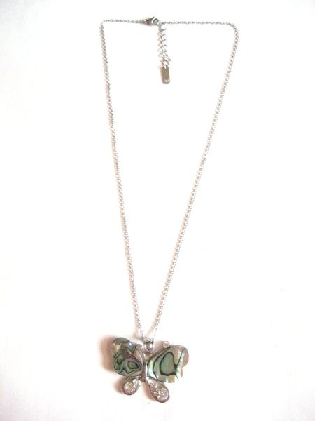 Abalone Shell Pendant Necklace on Stainless Steel Chain - Butterfly