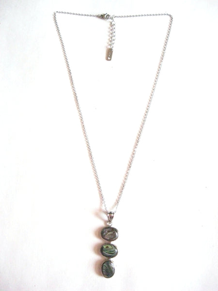 Abalone Shell Pendant Necklace on Stainless Steel Chain - 3 Ovals