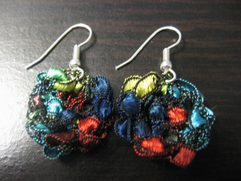 Crocheted Trellis Yarn Dangle Coin Earrings - Jewels