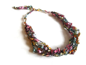 Crocheted Trellis Yarn Necklace Multi-Strand - Fresh Flowers