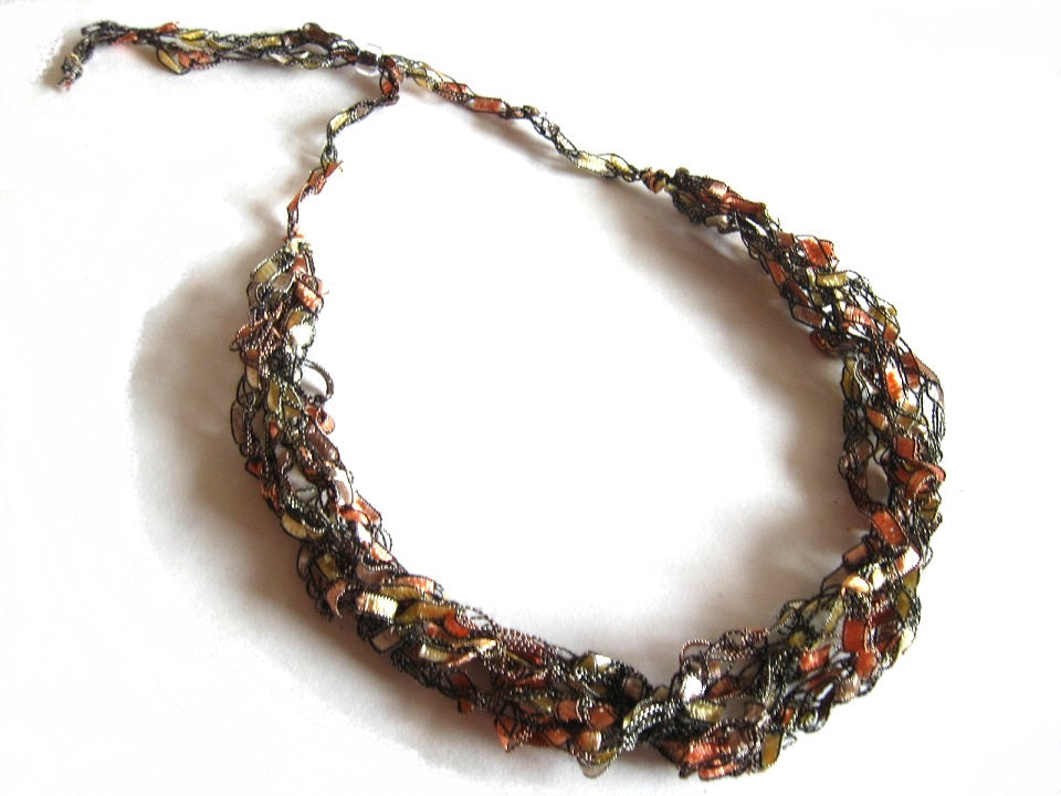 Crocheted Trellis Yarn Necklace Multi-Strand - Gold Rush