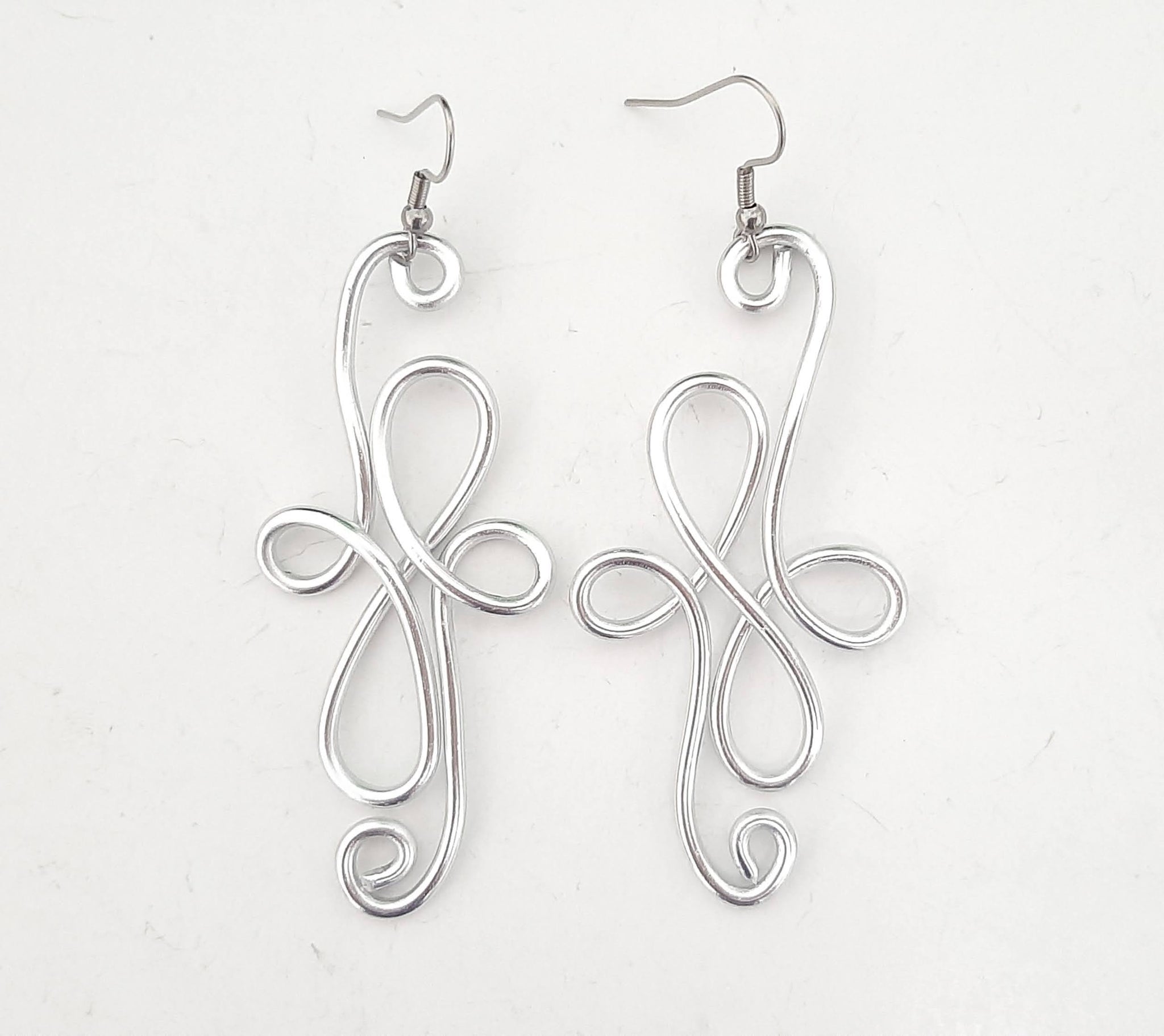Swirly Silver Toned Aluminum Light-Weight Long Earrings Style #1