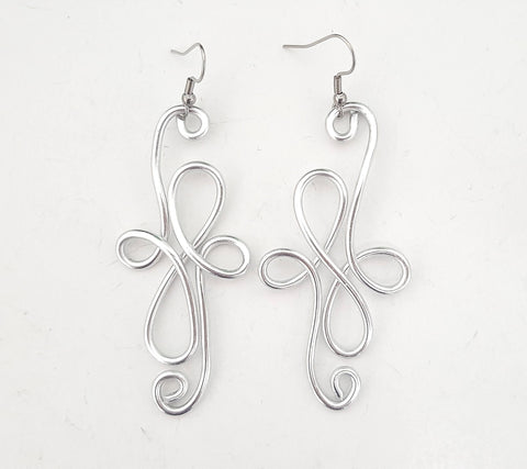 Swirly Silver Toned Aluminum Light-Weight Long Earrings Style #1