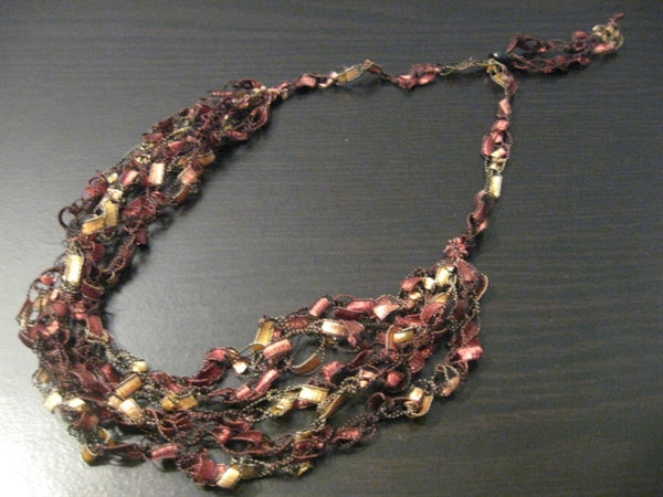 Crocheted Trellis Yarn Necklace Multi-Strand - Cherrywood