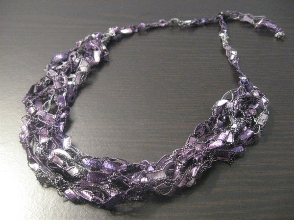 Crocheted Trellis Yarn Necklace Multi-Strand - Grape