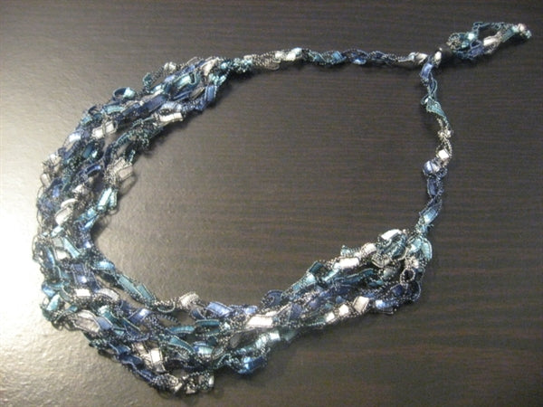 Crocheted Trellis Yarn Necklace Multi-Strand - Ocean Blue