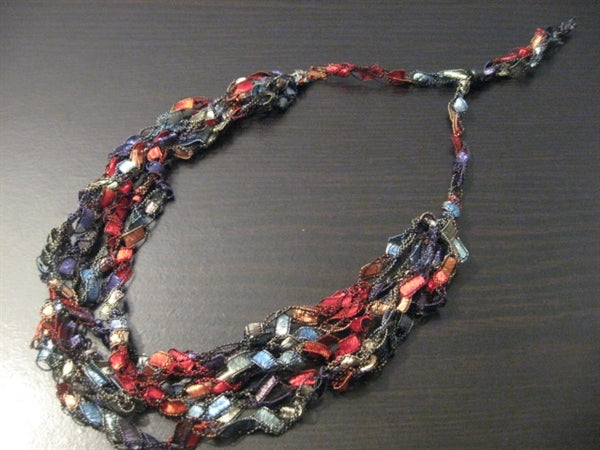 Crocheted Trellis Yarn Necklace Multi-Strand - Rainbow